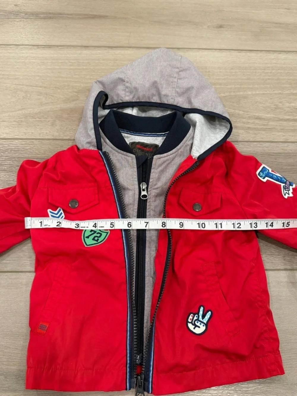 Catimini Toddler Boys Adorable Jacket Sz 3 Coat Red Multi Zip W/Hood